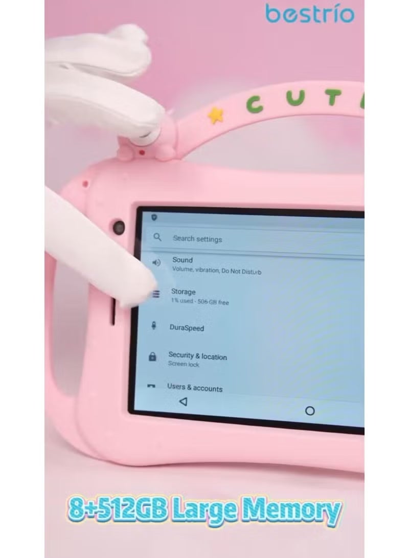 BESTRIO Kids 7 Inch Tablet for Children Android 13, Octa Core Processor, 8GB RAM 512GB ROM, HD Display, Dual Camera, Parental Control Learning Tablet with Protective Case & Free Accessories - Image 5